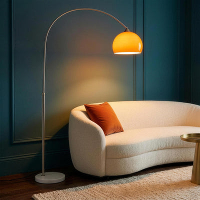 Ardo - Mid-Century Arc Floor Lamp with Marble Base - Retro Dome Reading Lamp for Living Room