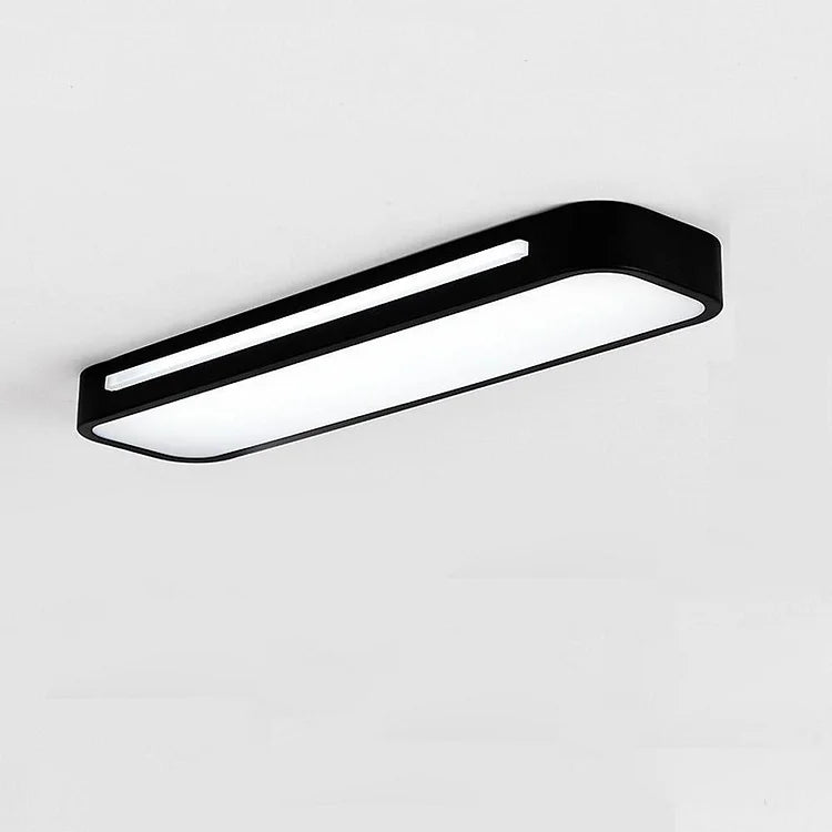 Sleek minimalist black linear flush mount atio ceiling fixture with rounded edges
