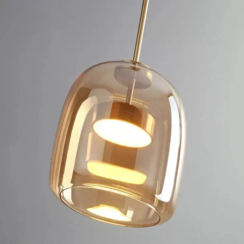 Close-up of the premium beqi amber glass shade and integrated LED light core