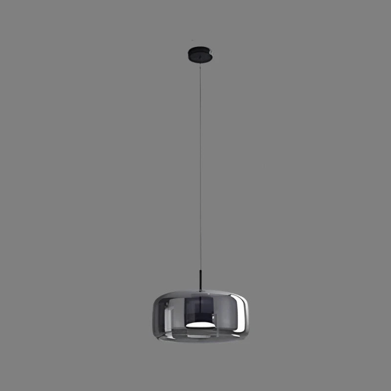 Wide smoke grey glass beqi pendant lamp isolated on a dark grey background