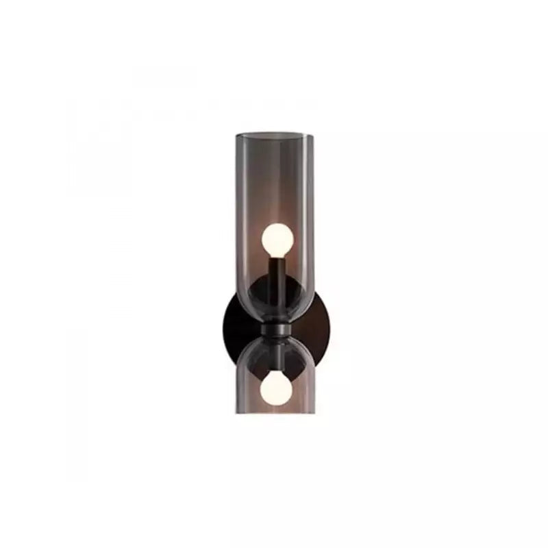 Isolated view of the grey bitlat mid-century capsule glass wall sconce with dark metal hardware
