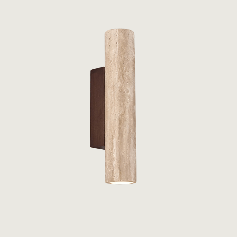 travertine stone bura wall sconce highlighting its beautiful natural pores and organic beige texture