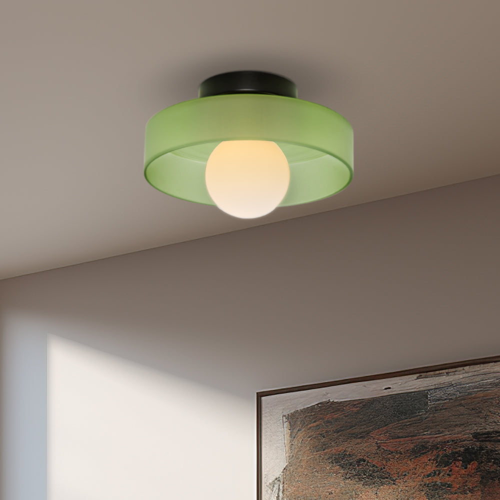 Green frosted glass semi-flush mount cenas ceiling light casting a soft, glare-free glow
