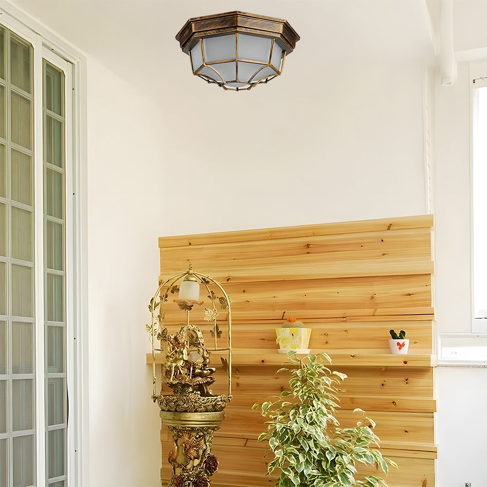 cila bronze nautical flush mount light installed as stylish indoor ceiling lighting in a bright, wood-accented room