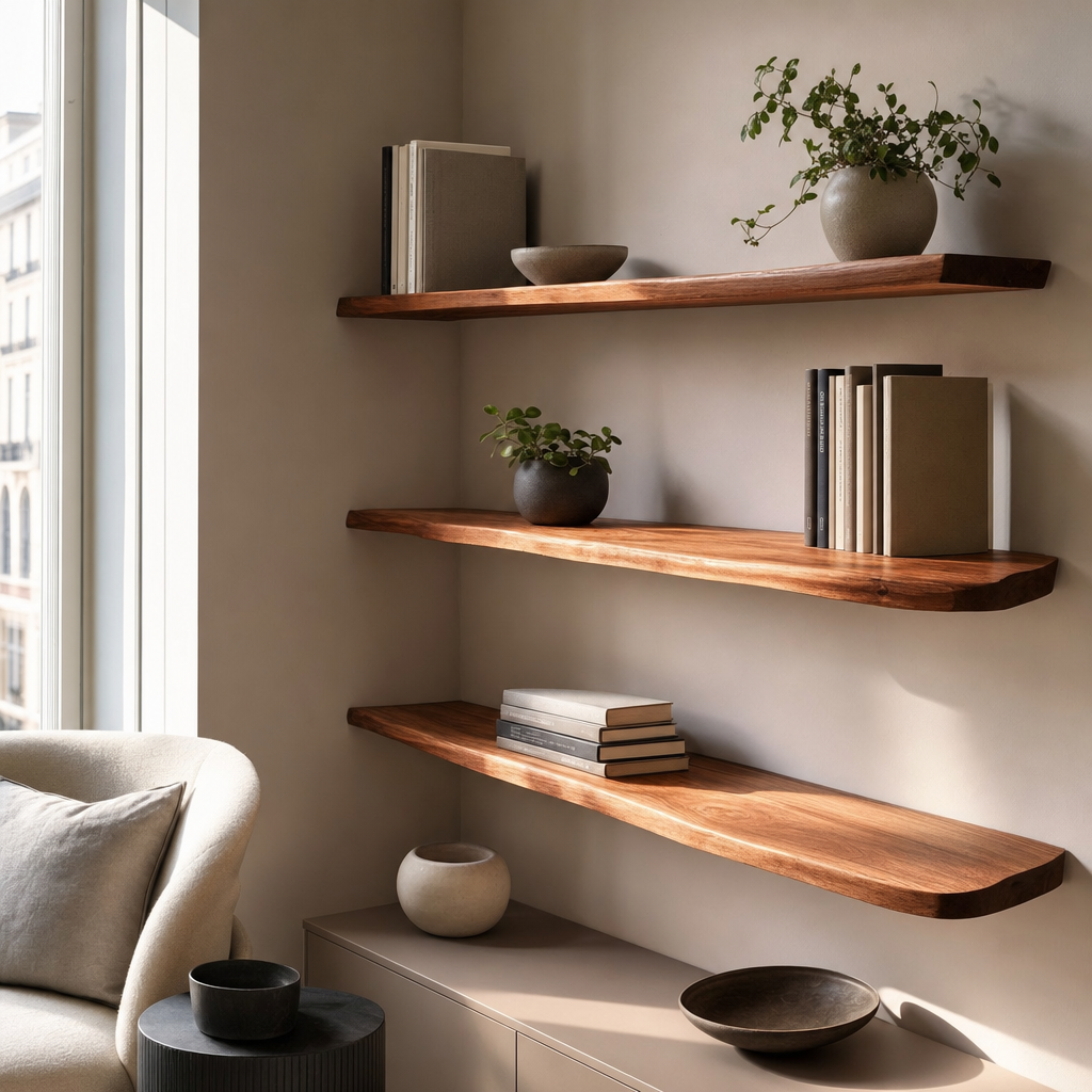 Corve rustic live edge hardwood floating shelf, product photo 2