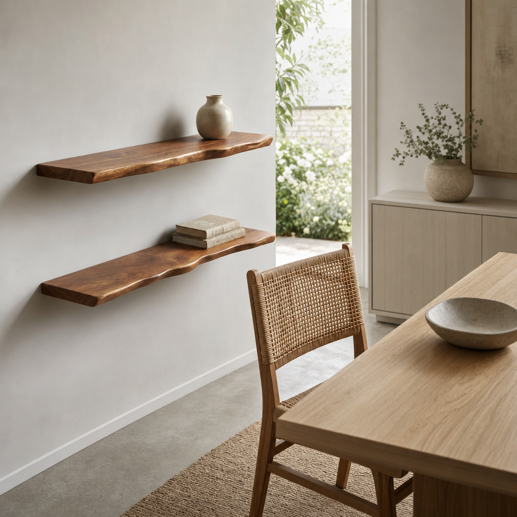 Corve rustic live edge hardwood floating shelf, product photo 3