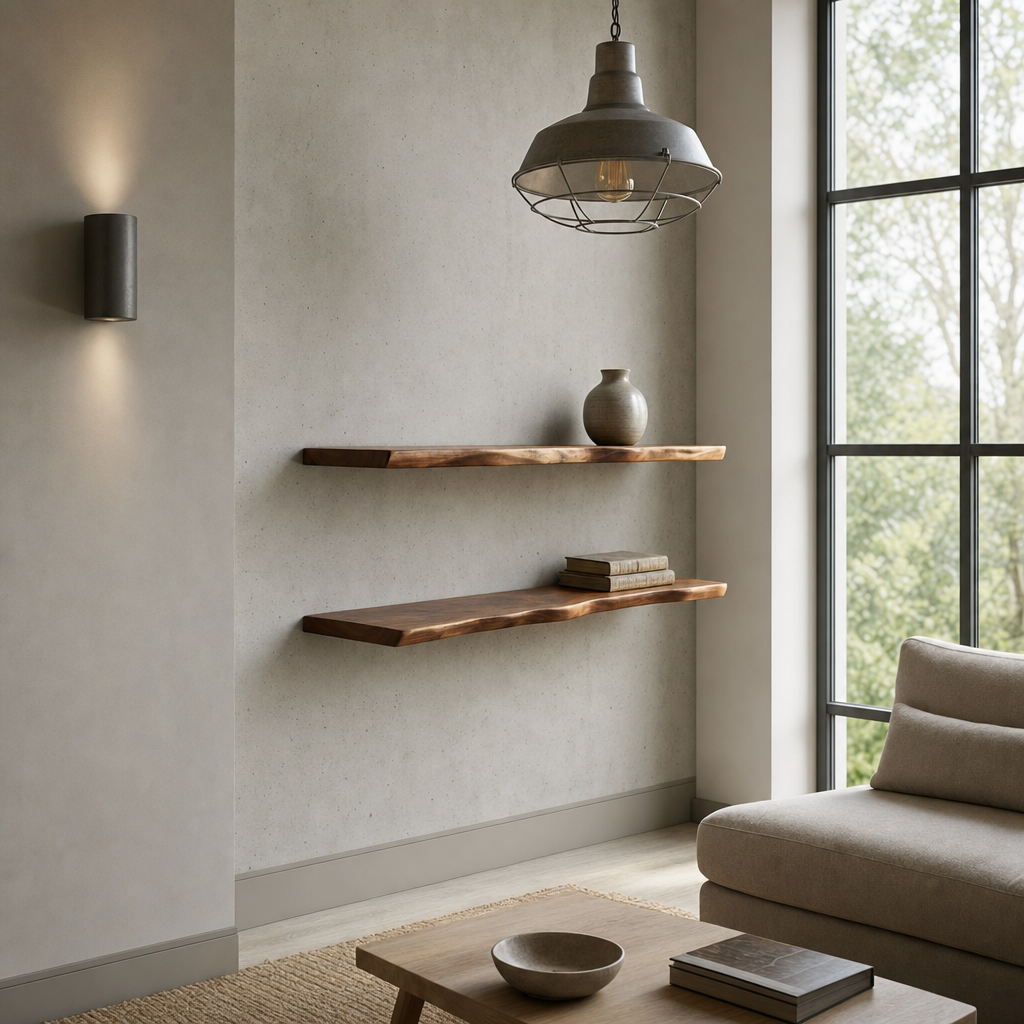 Corve rustic live edge hardwood floating shelf, product photo 4