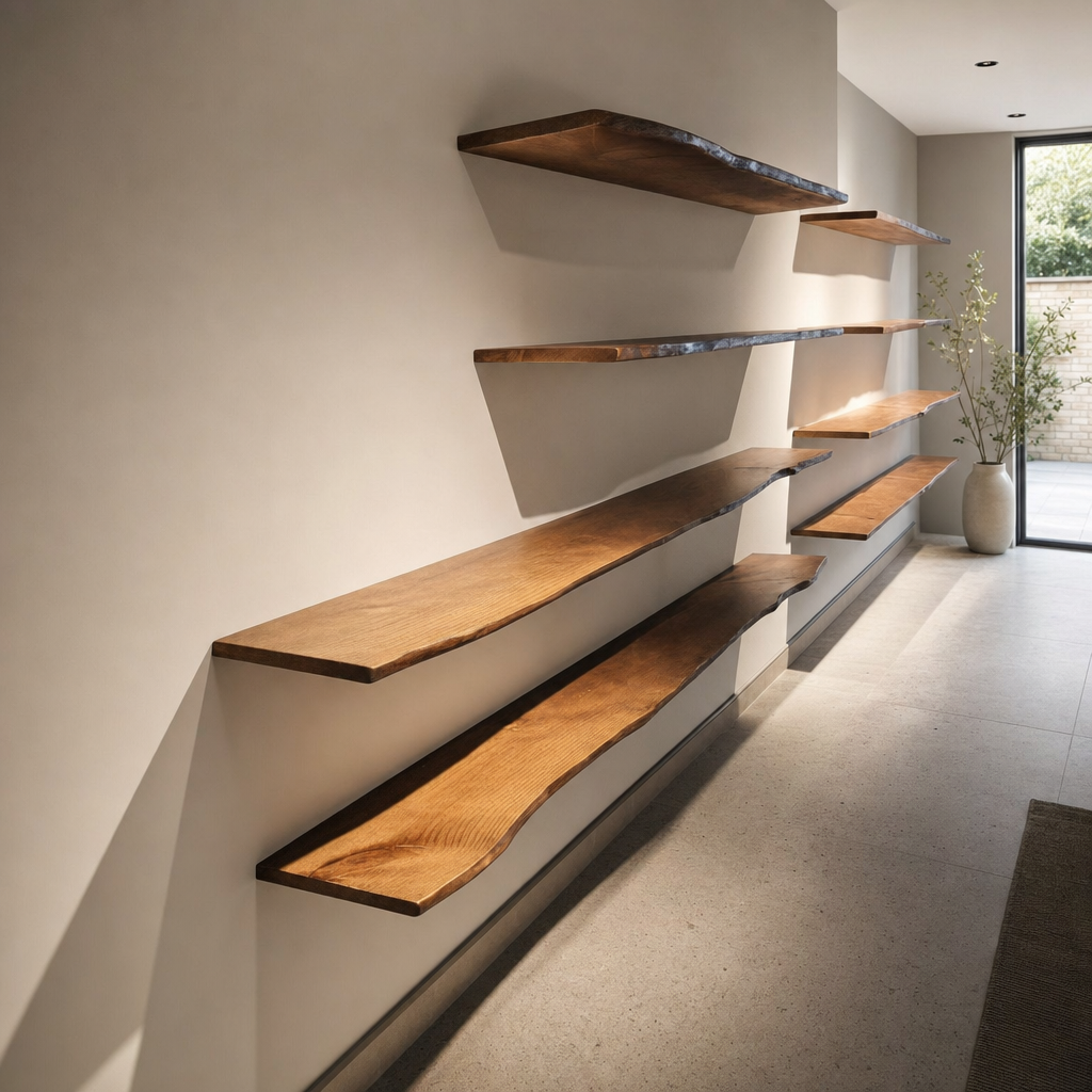 Corve rustic live edge hardwood floating shelf, product photo 5