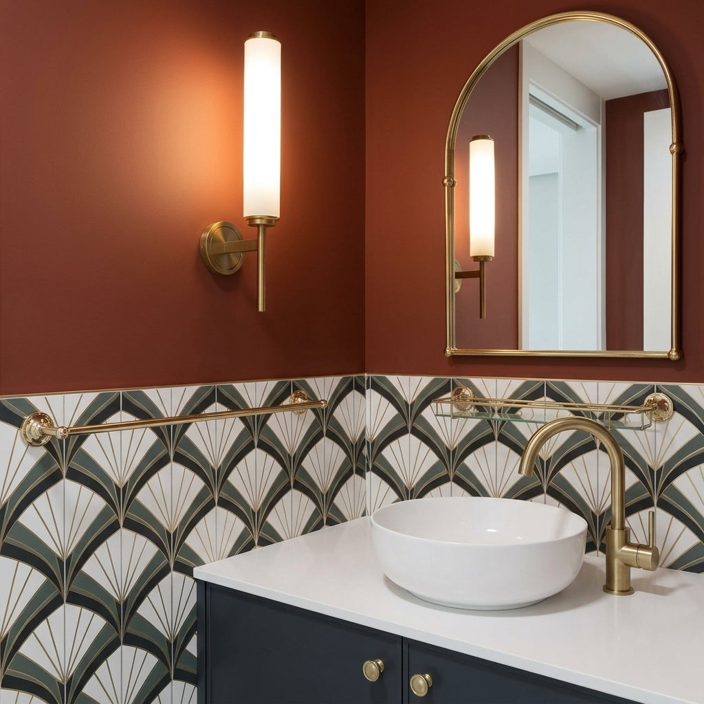 Dern alabaster wall sconce single head above art deco bathroom vanity