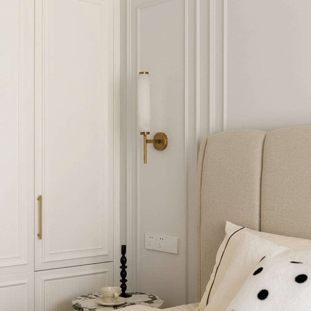 Dern alabaster wall sconce single head beside bedroom headboard