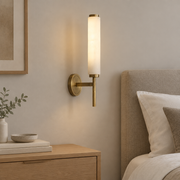 Dern alabaster wall sconce single head brushed brass bedroom lifestyle