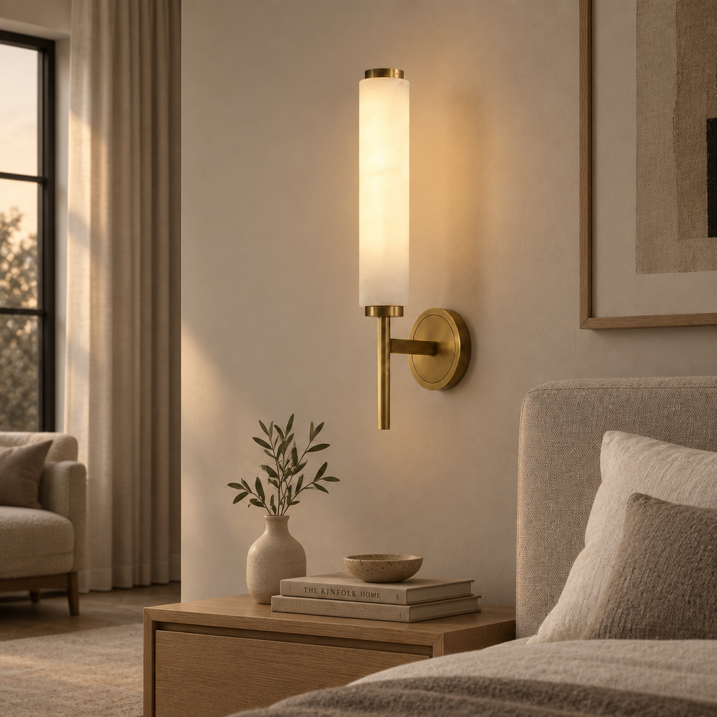 Dern alabaster wall sconce single head warm bedroom lighting