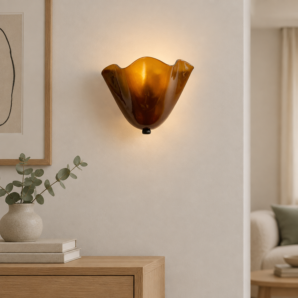Drel amber tulip glass wall sconce, modern British interior