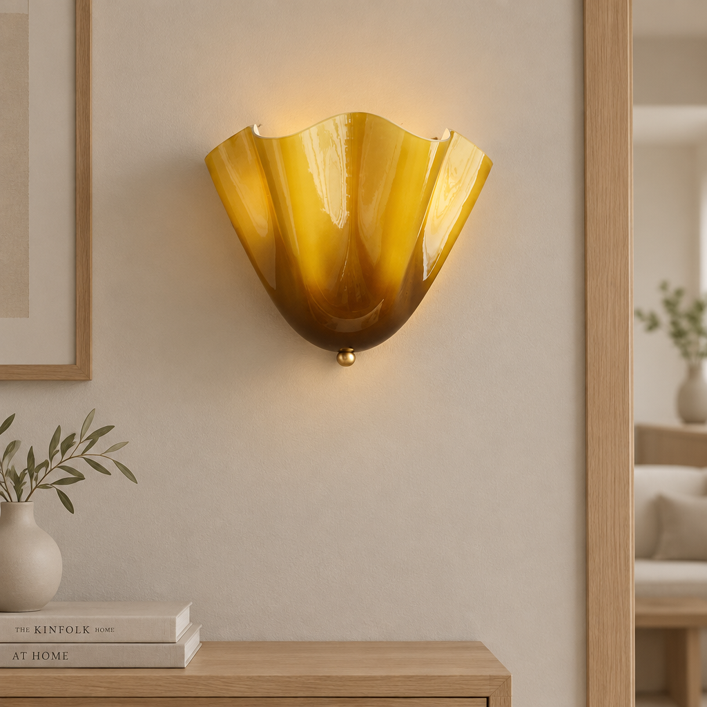 Drel beige tulip glass wall sconce, modern British hallway