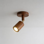Flar 1 head walnut wood ceiling spotlight with brass joint, studio view