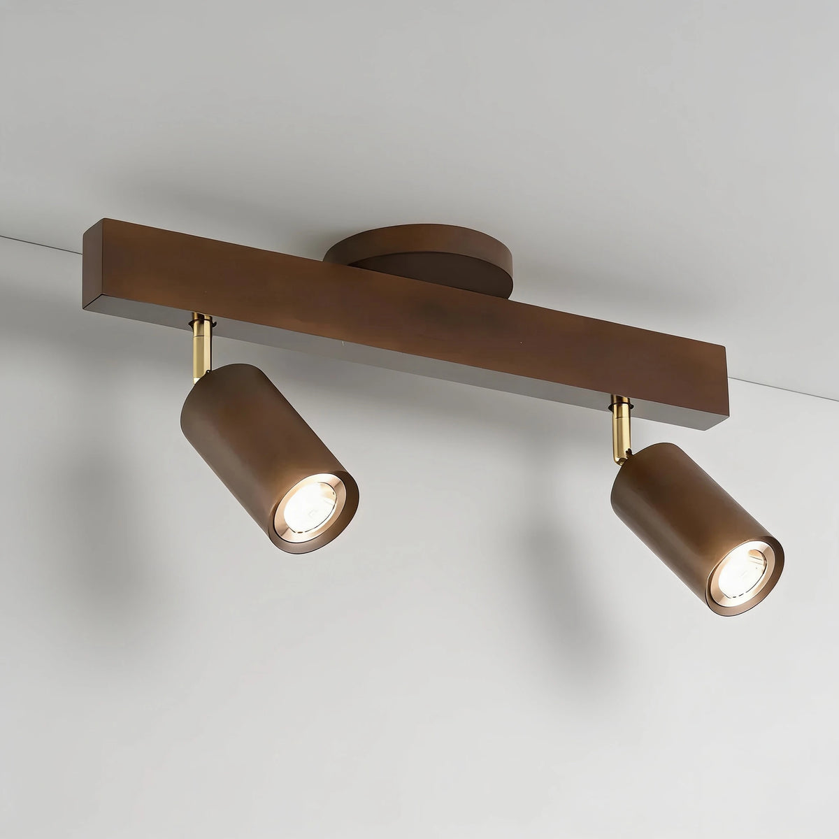Flar 2 head walnut ceiling spotlight bar, studio view