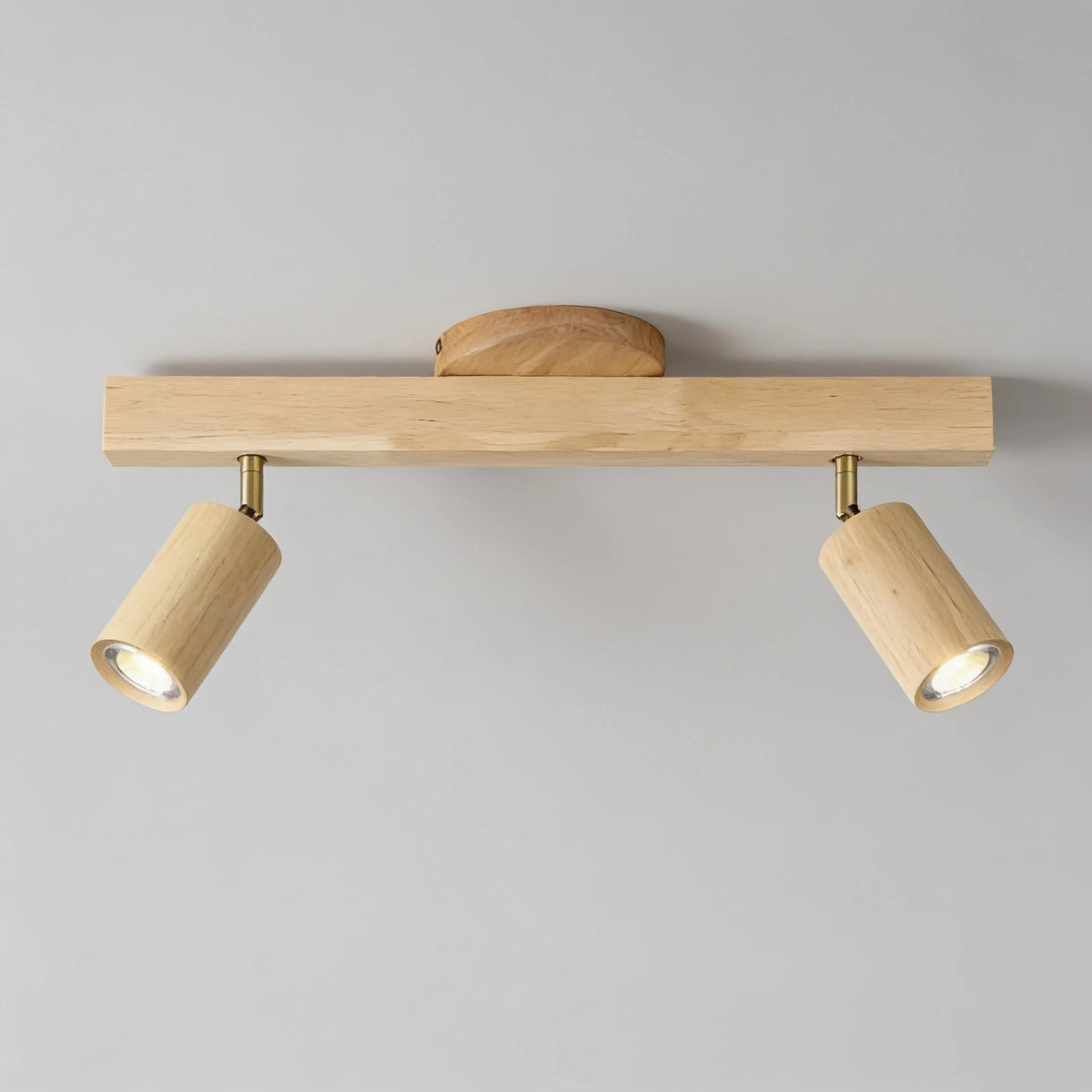 Flar 2 head natural wood ceiling spotlight bar, studio view