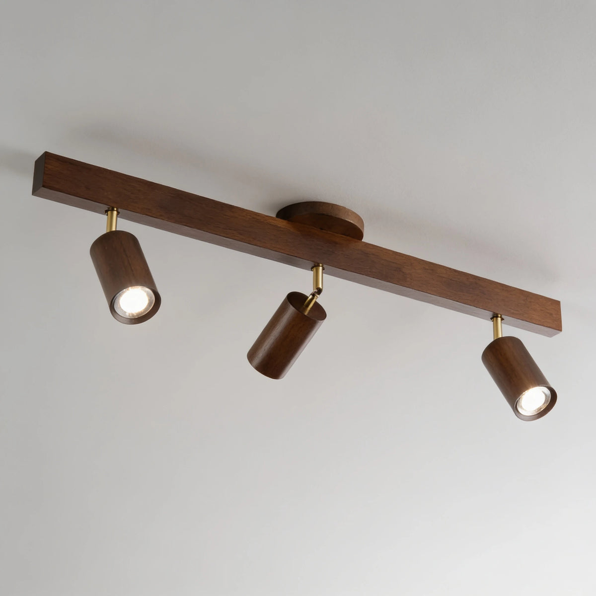 Flar 3 head walnut ceiling spotlight bar, studio view