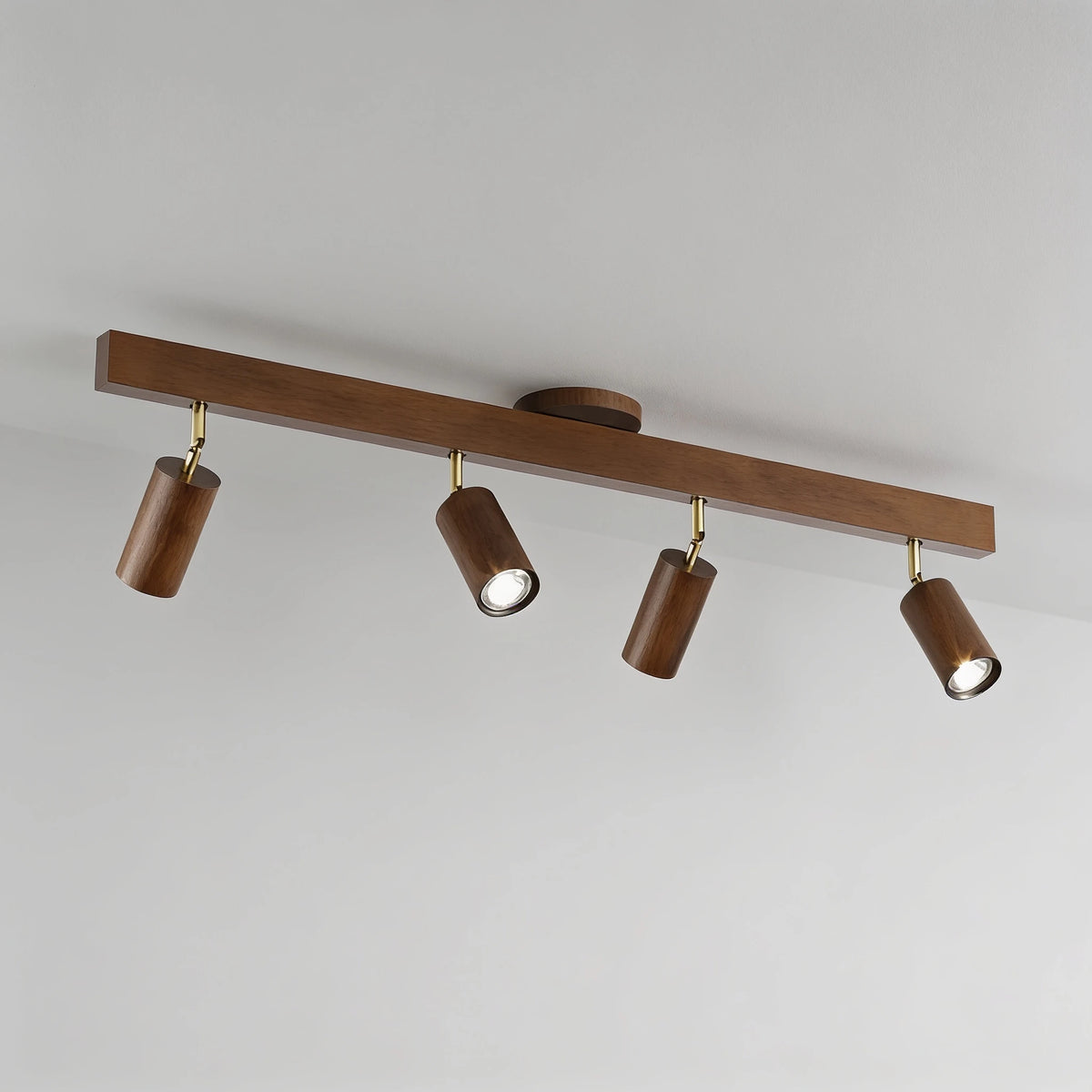 Flar 4 head walnut ceiling spotlight bar, studio view