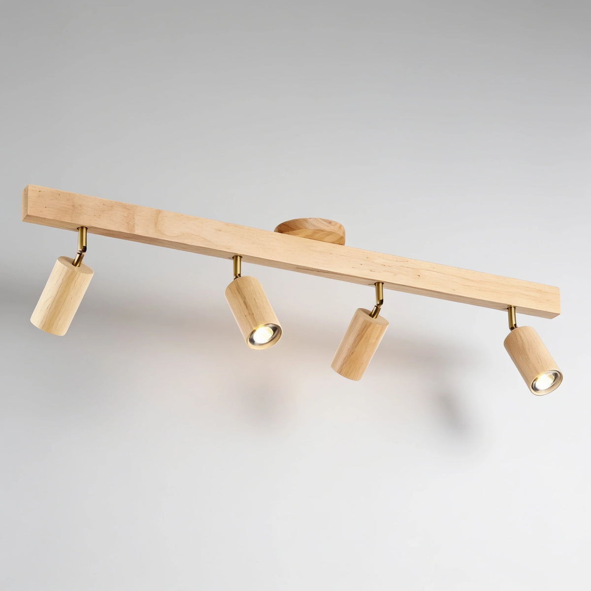 Flar 4 head natural wood ceiling spotlight bar, studio view