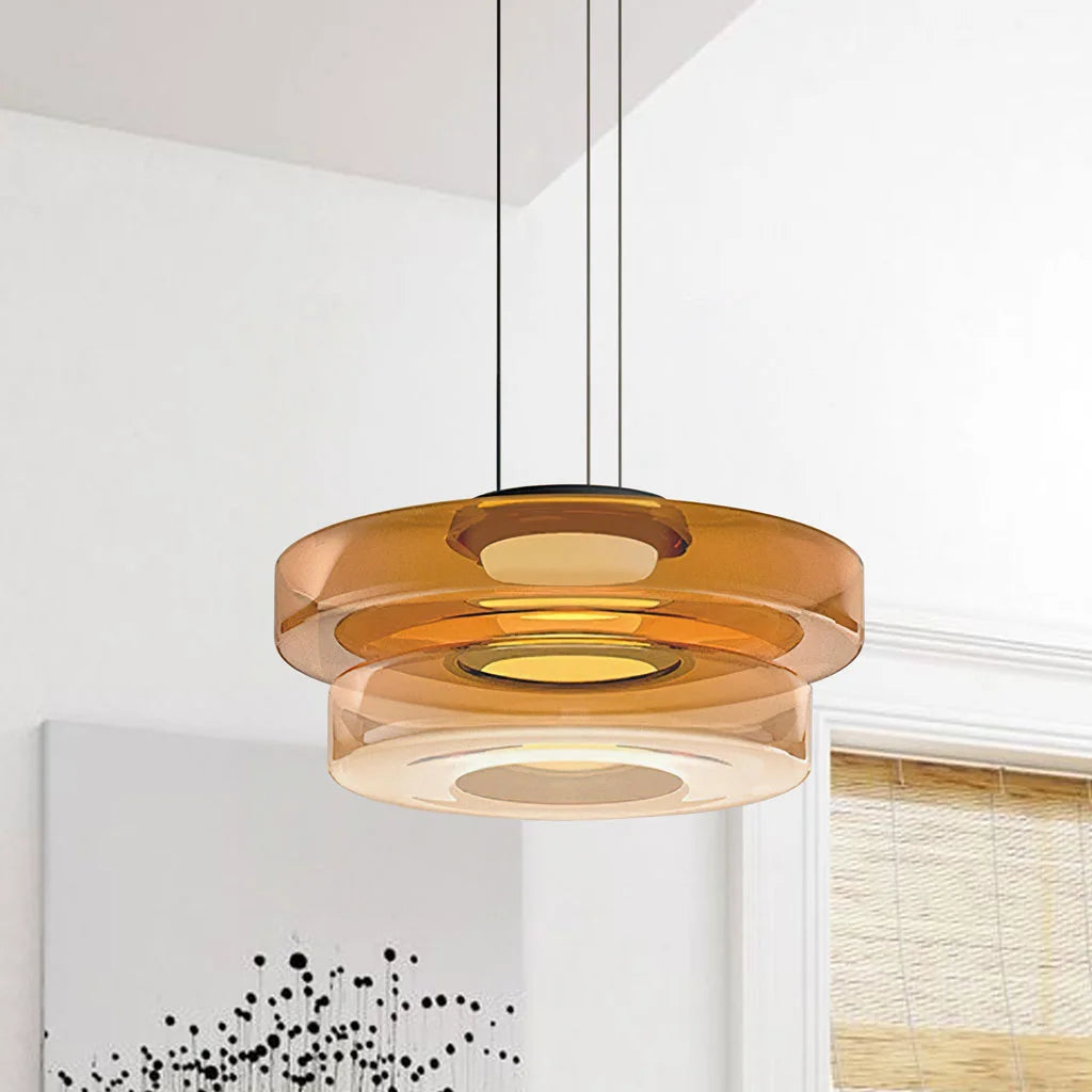 Amber 2-layer fujs glass pendant fixture offering a warm, translucent aesthetic