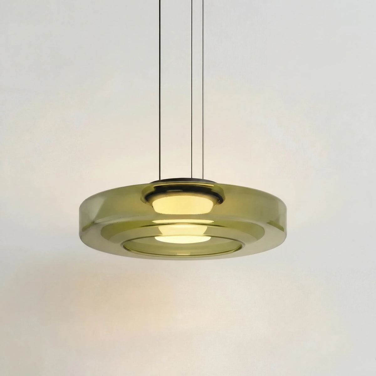 Green fujs 1-layer mid-century glass ceiling lamp showcasing its translucent tinted shades