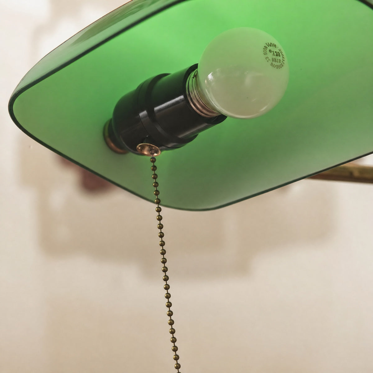 Inside a Gemma lamp shade showing the E27 bulb socket and pull chain