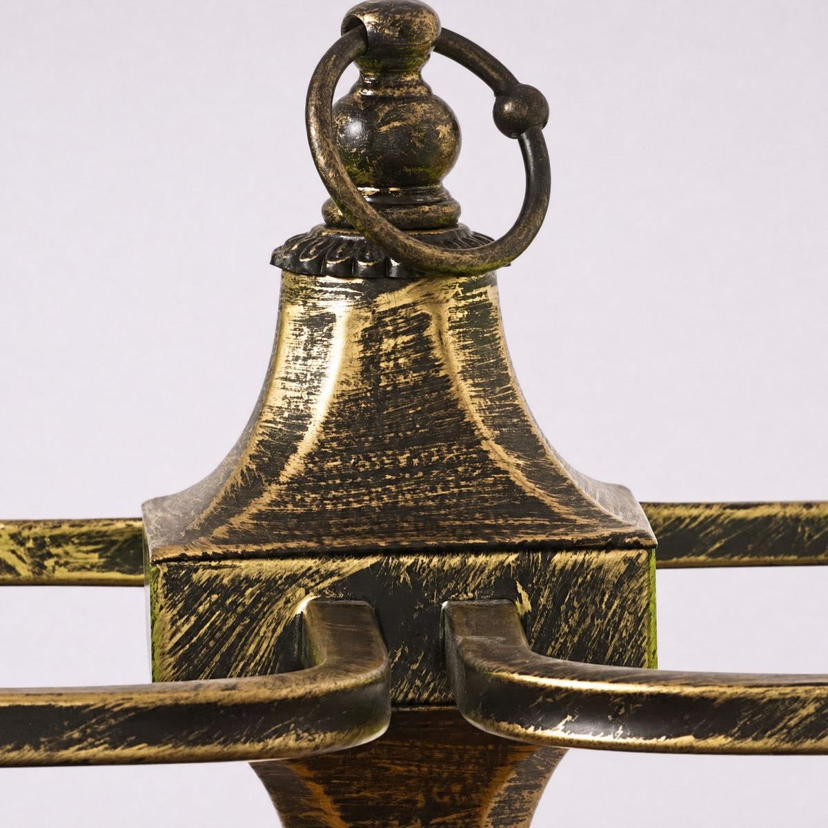Close-up of the Gemma bankers lamp ring finial and brass top housing