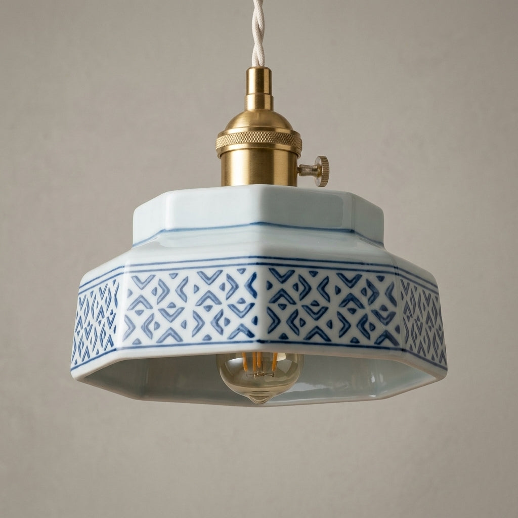 Glaze Navy Blue hand-painted ceramic pendant light, full fixture, no watermark