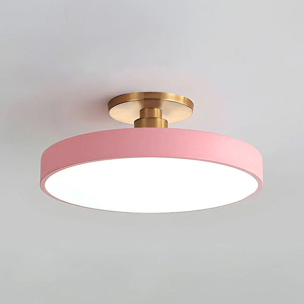 Soft pink macaron drum guoj ceiling light highlighting its smooth, matte finish