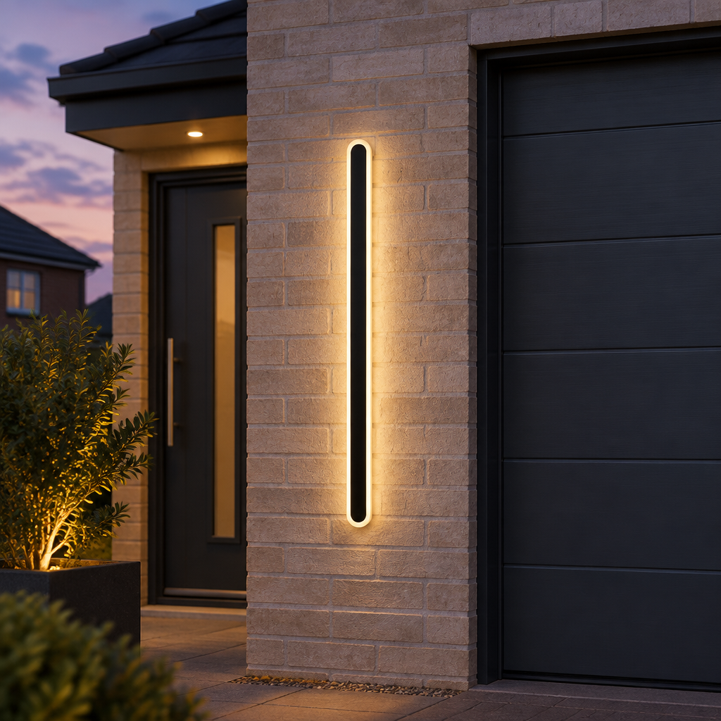 riqi-linear-oval-outdoor-wall-light-80cm-garage-brick-wall-dusk