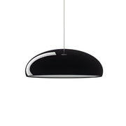 Glossy black Bauhaus acrylic dome huhs pendant light with a smooth, minimalist mid-century design