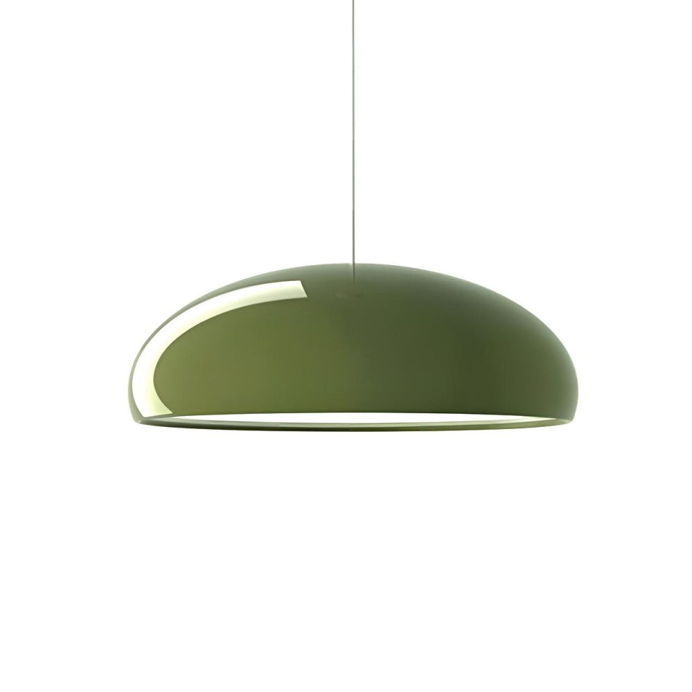 green Bauhaus huhs acrylic dome pendant showcasing its glossy, curved outer shade
