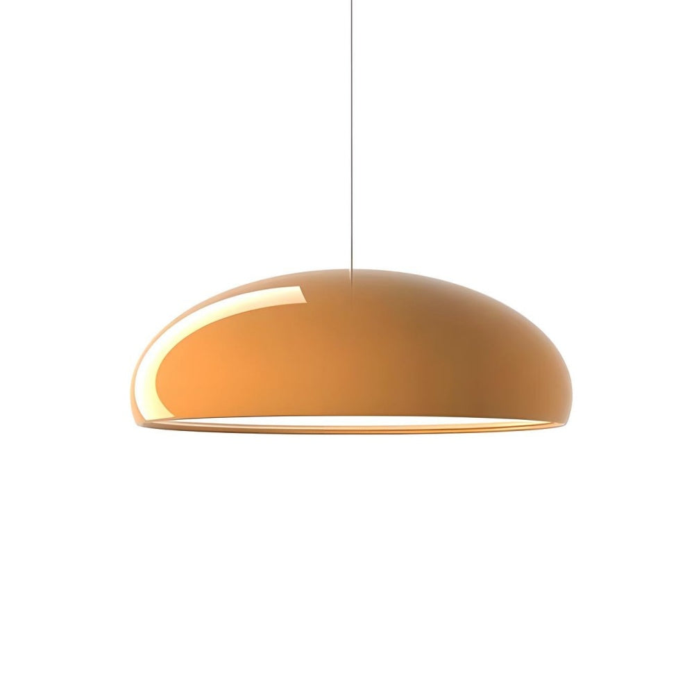 Bright orange mid-century acrylic huhs pendant light showing its sleek, glare-free diffuser base