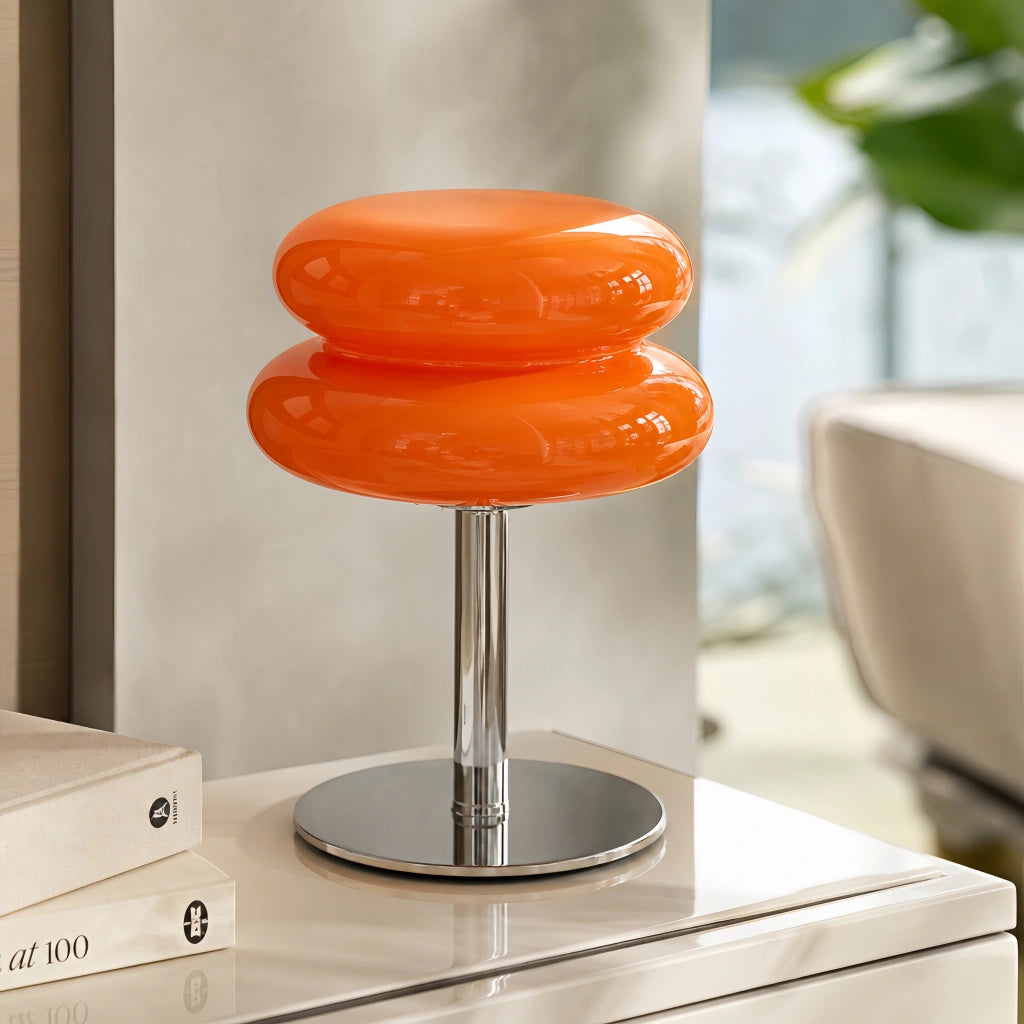 Orange hutyl retro glass table lamp used as elegant ambient bedside lighting
