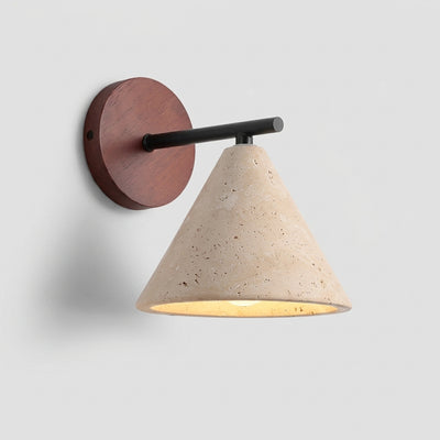 Imzo - Travertine Stone Cone Wall Sconce - Japandi Light for Bedroom & Hallway