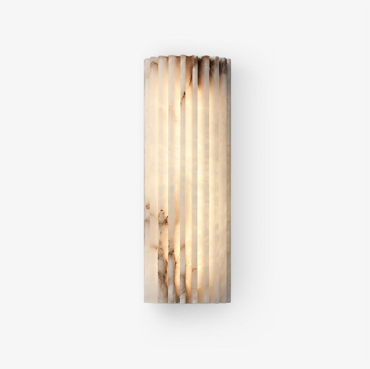 Isolated view of the ribbed marble jopna wall light showing its sleek, semi-cylindrical silhouette