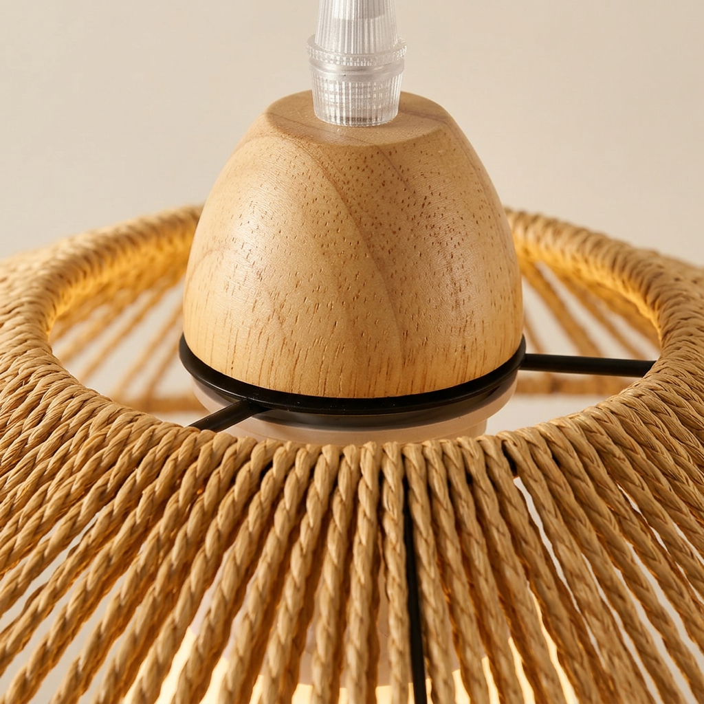 Kire Bamboo Rattan Woven Pendant Light - close-up detail of hand-woven bamboo and rattan hub texture
