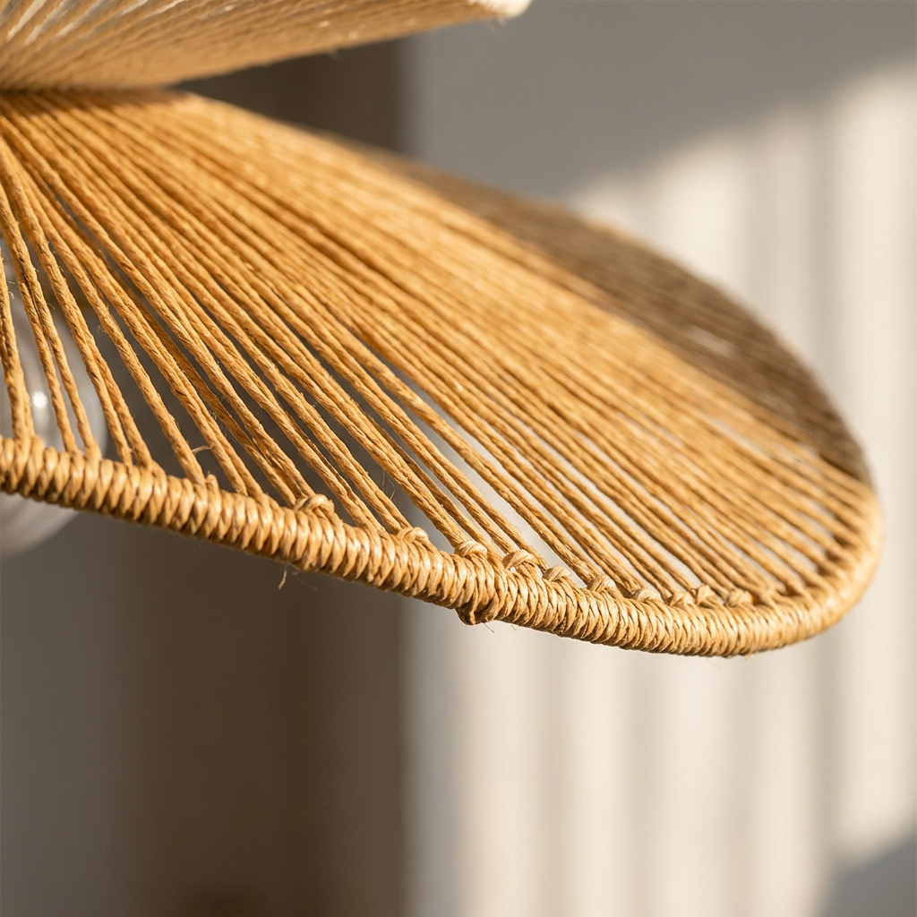 Kire Bamboo Rattan Woven Pendant Light - close-up detail of the woven shade edge