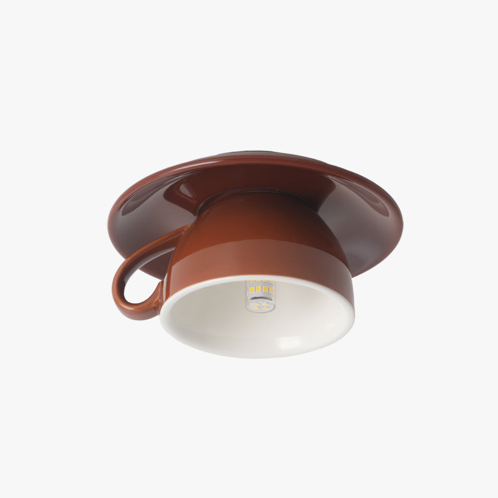 Coffee brown ceramic teacup kupce ceiling lamp bringing a warm, authentic café vibe to the room