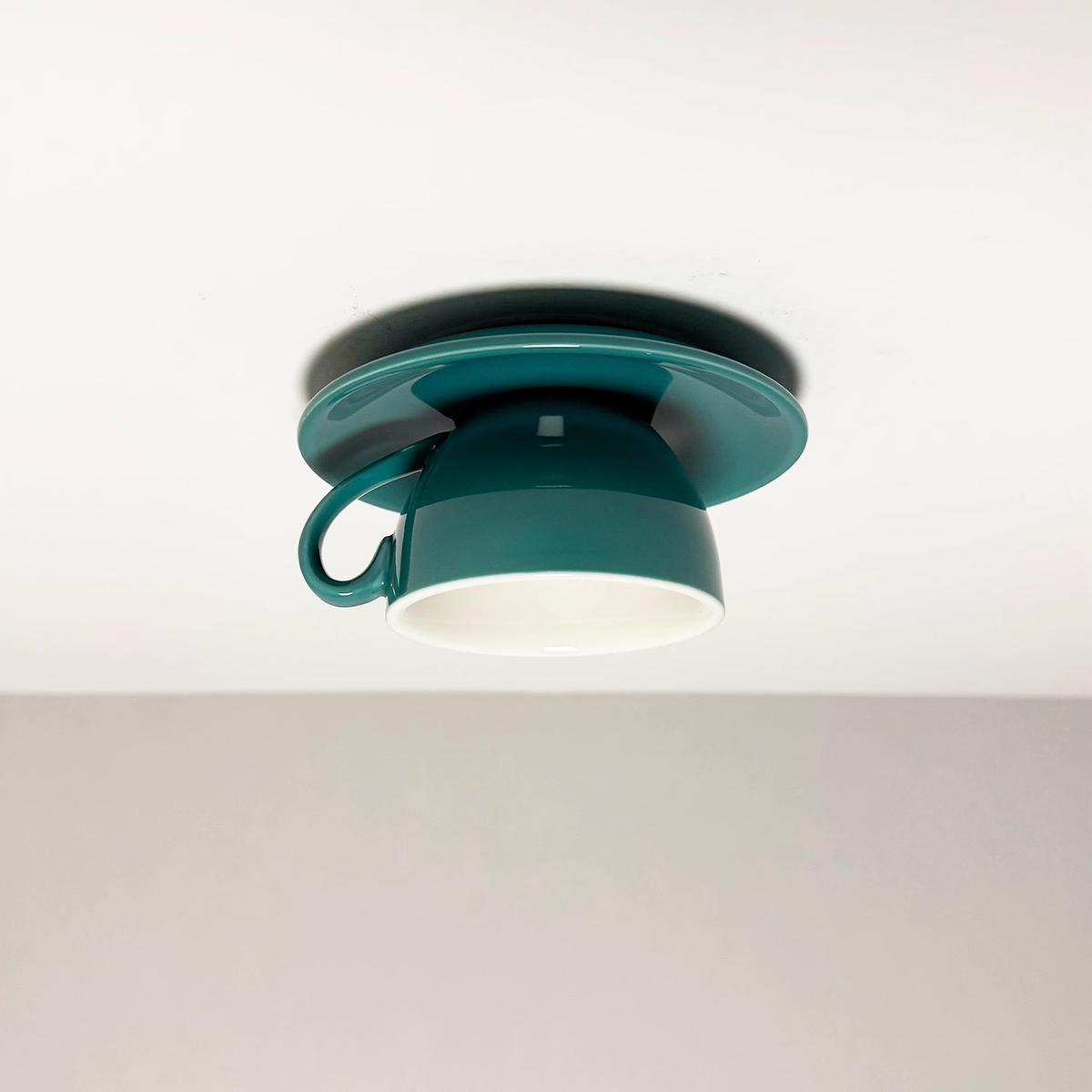 Peacock green novelty coffee cup kupce ceiling lamp with a glossy ceramic finish
