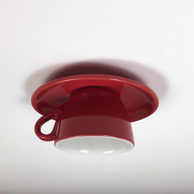 Vibrant red ceramic coffee cup flush mount kupce ceiling light