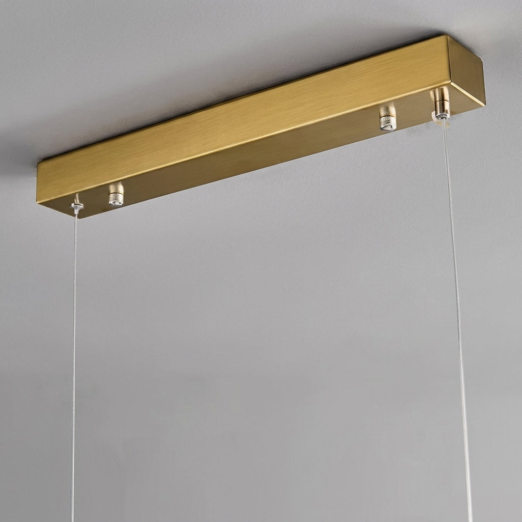 Levon alabaster linear chandelier brass canopy and hanging wire, close-up