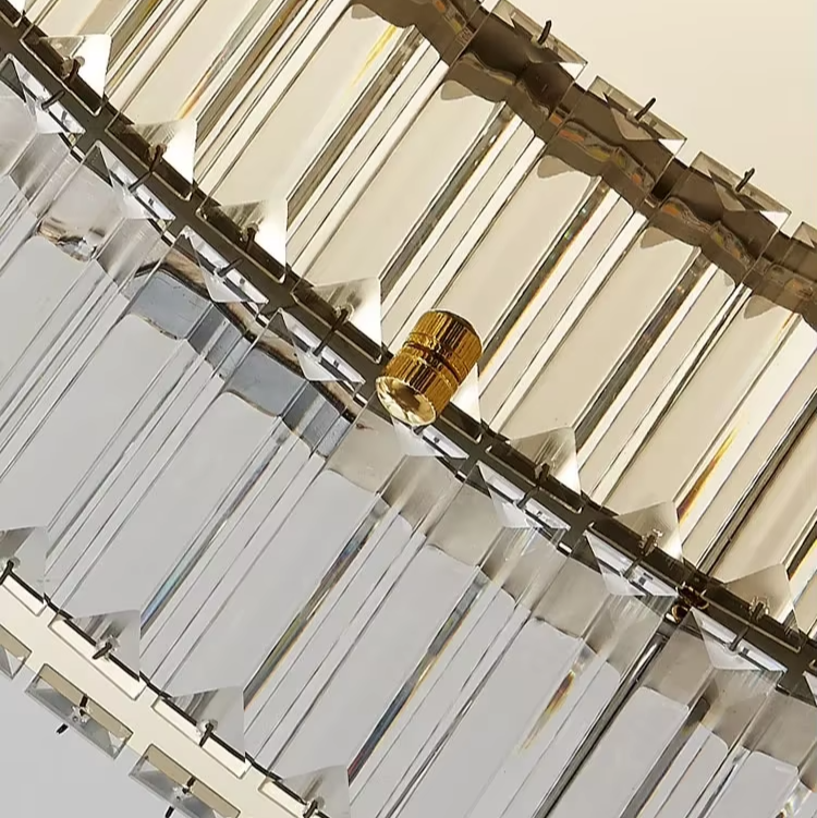 Close-up detail of high-quality precision-cut crystals on the halo luba ceiling lamp
