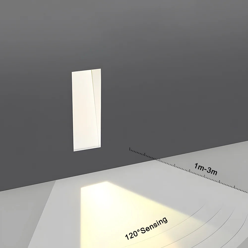Diagram of the Melte recessed LED wall light motion sensing range of 1m to 3m