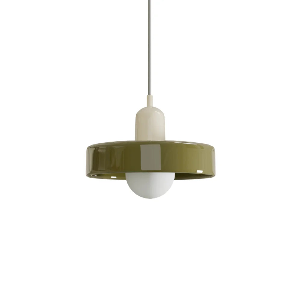 Beige and green mera Nordic glass pendant light showcasing its smooth, retro geometric silhouette