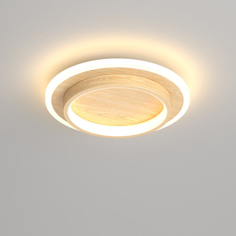 Close-up detail of the wood texture finish on the geometric halo mura ceiling light