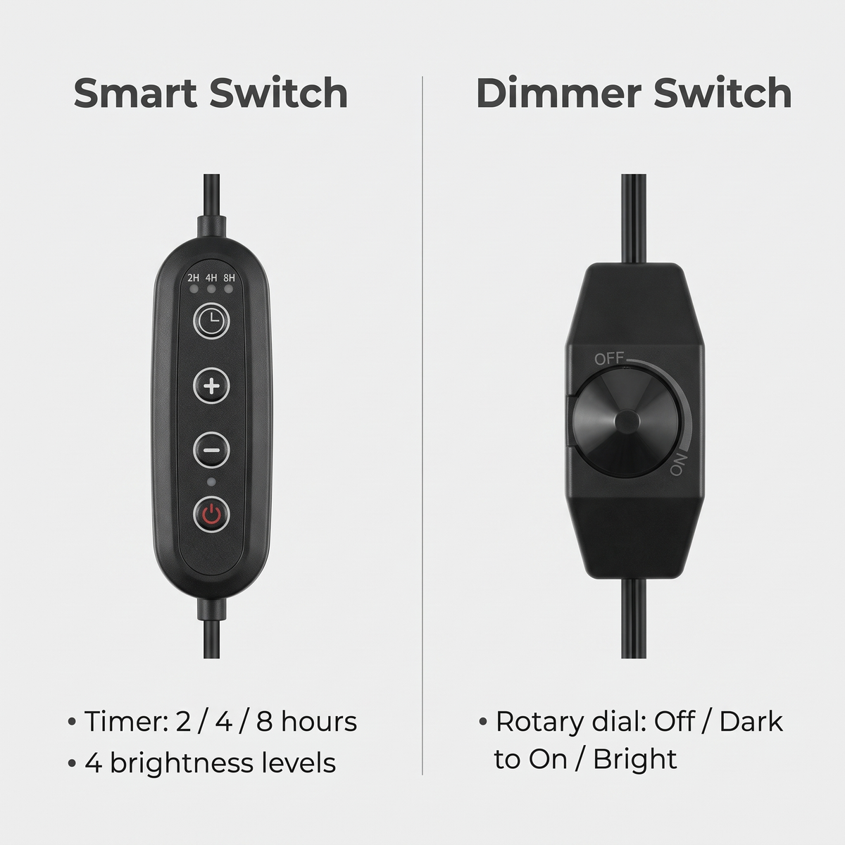 Ondo candle warmer lamp smart switch with 2, 4 or 8 hour timer and 4 brightness levels compared with the rotary dimmer switch