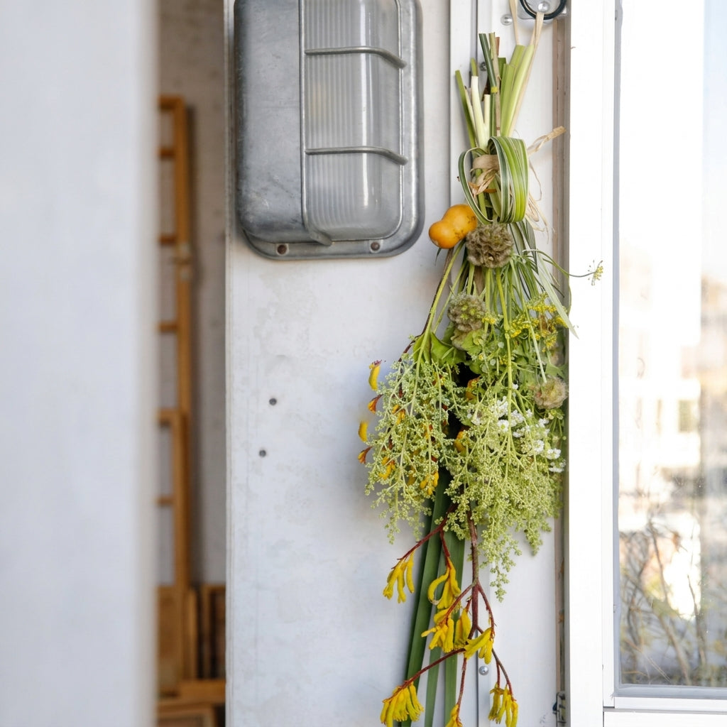 Ostin portrait centre bar hood bulkhead wall light beside a window with dried flowers