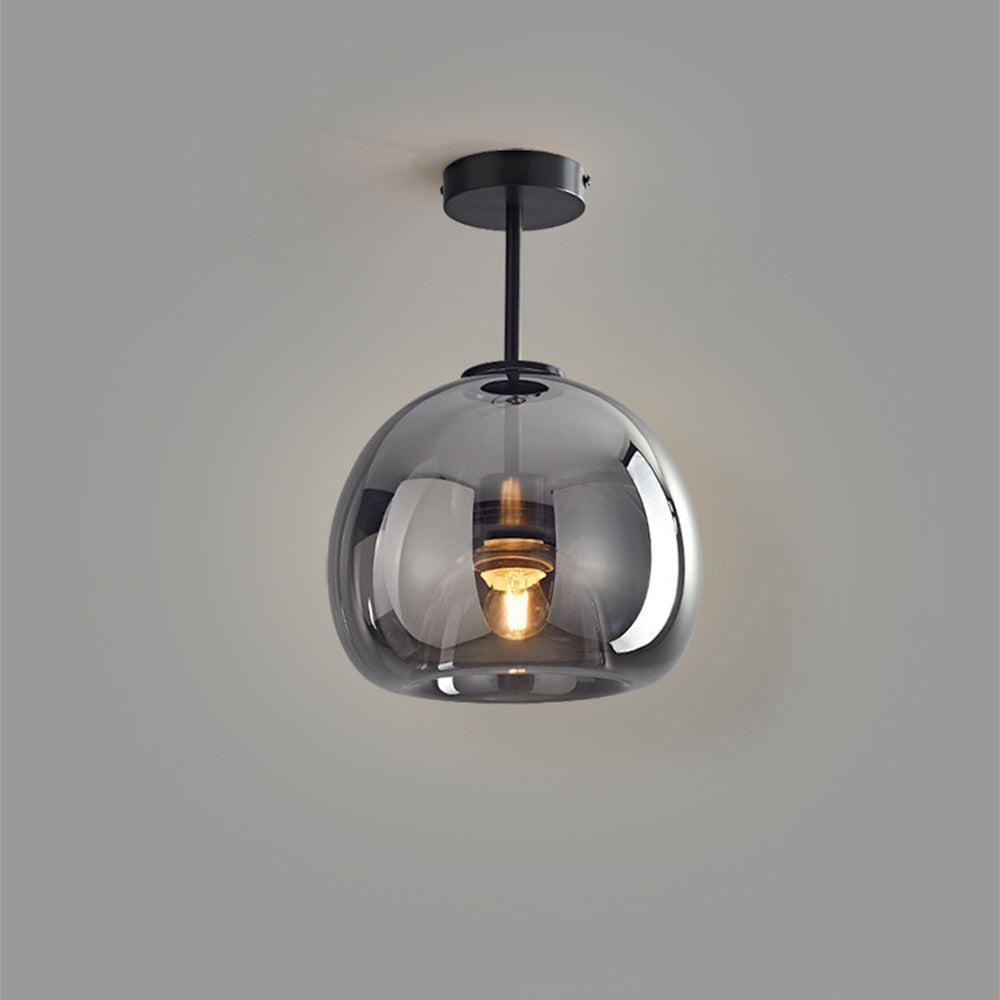 Isolated view of the tall black and smoke grey tinted glass pawo ceiling lamp